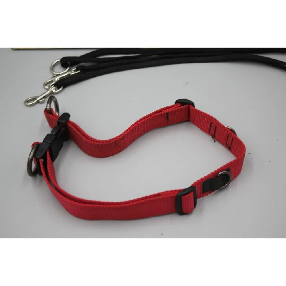 Size Right® Dog Harness, Red Slide Collar, Connecter Leash (2 dogs) Lot Training